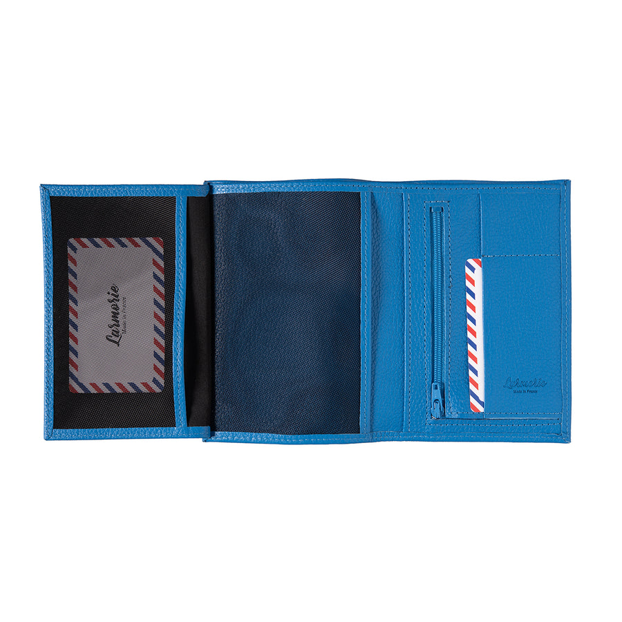 Albert Grained Leather Large Personalized Sky Blue Wallet