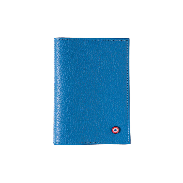 Louis Grained Leather Passport Holder Blue Sky