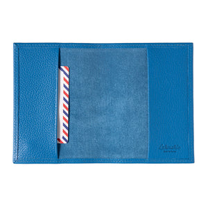 Louis Grained Leather Passport Holder Blue Sky