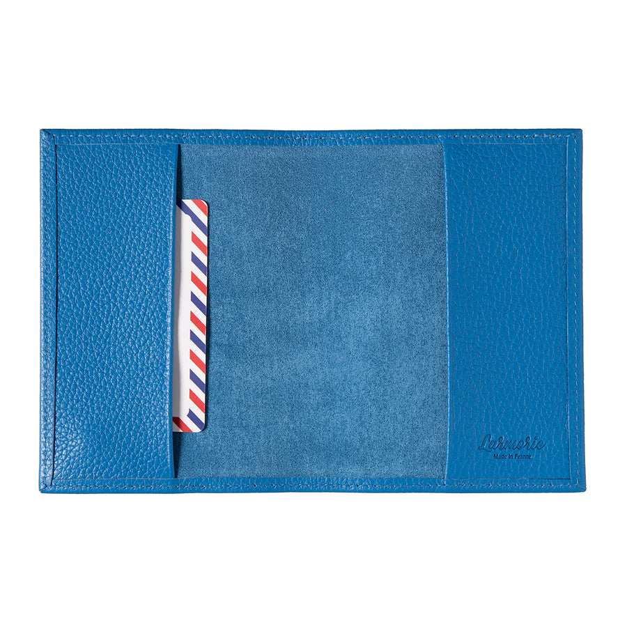 Louis Grained Leather Passport Holder Blue Sky