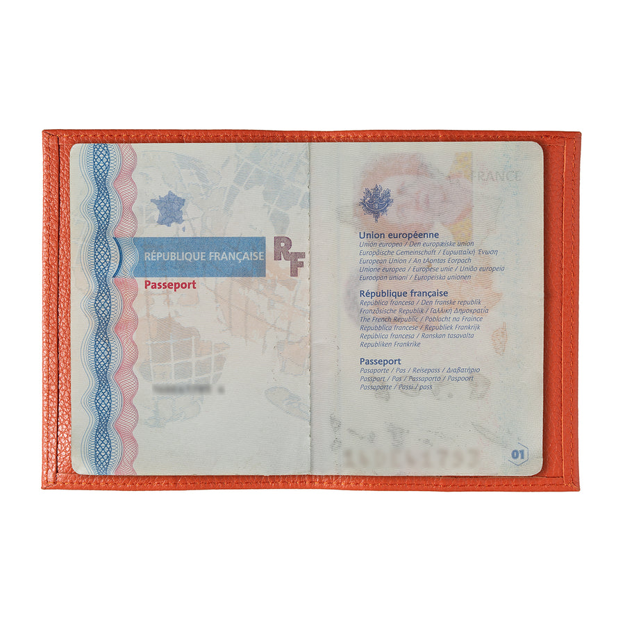 Louis Grained Leather Passport Holder Coral Bohemian