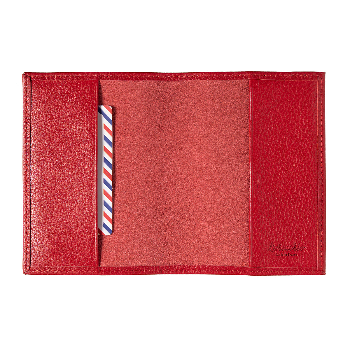 Louis Grained Leather Passport Holder Ruby Red