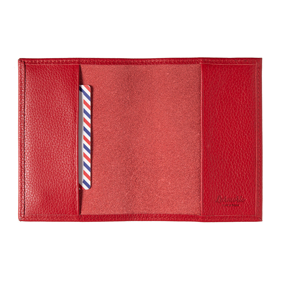 Louis Grained Leather Passport Holder Ruby Red