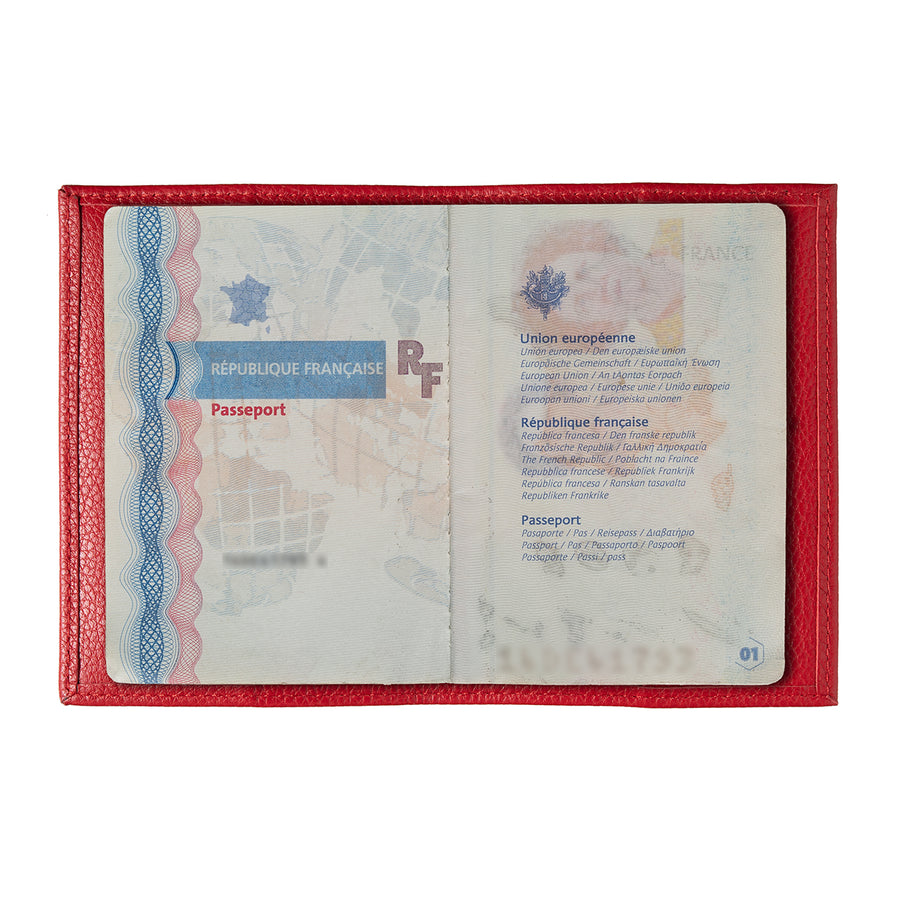 Louis Grained Leather Passport Holder Ruby Red