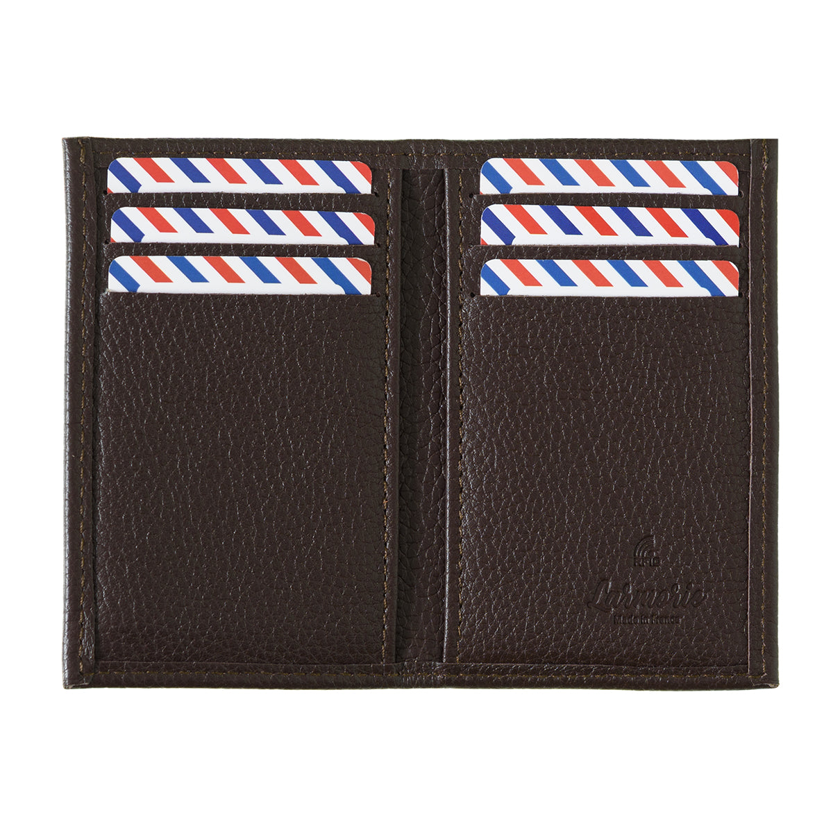 René Cuir Grainé porte-cartes RFID Terre Brunie Personnalisé