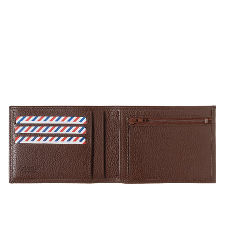 votre portefeuille italien simplifié homme, en cuir grainé marron. Avec 7 rangements pour cartes, rangement pour pièce de monnaie et billet. Egalement disponible en cuir de vachette, lisse, nubuck et vintage. L'Armorie, spécialisée dans l'accessoire pour homme, artisanal et 100% Made in France