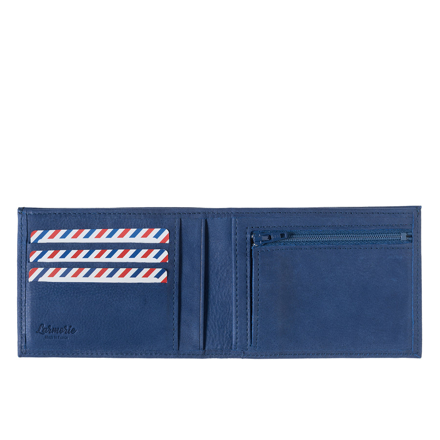 ARTHUR 2.0 Cuir Nubuck Portefeuille Italien Mer Indigo Personnalisé