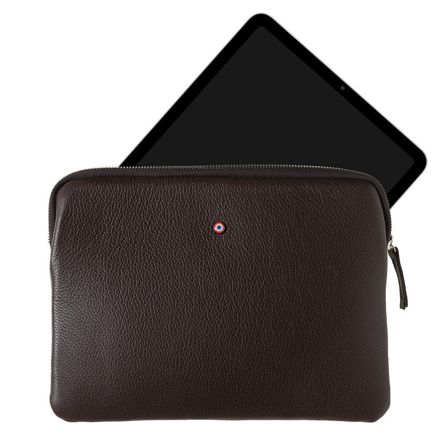 Personalized Guillaume Browned Earth Grained Leather Ipad Pouch 