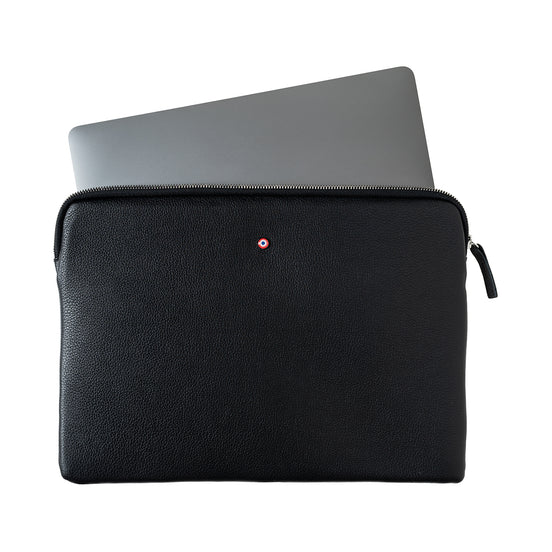 Pochette d'Ordinateur Gabriel Cuir Grainé Noir c'est Noir