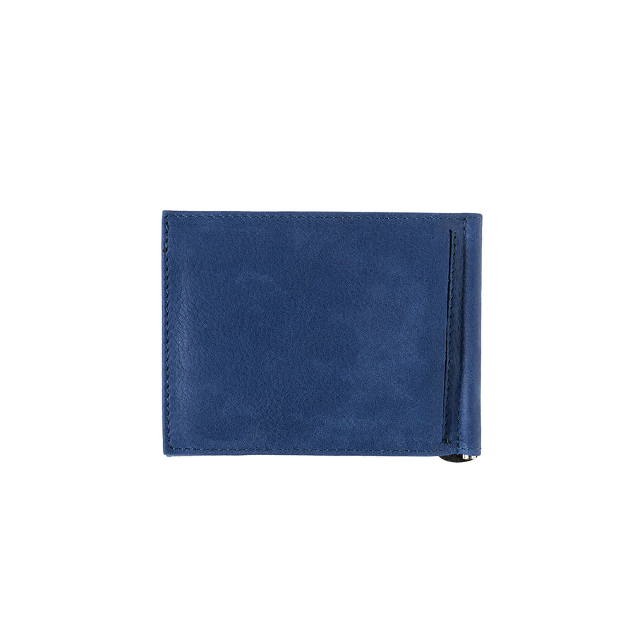 Hector Nubuck Leather Italian Wallet Money Clip Indigo Sea