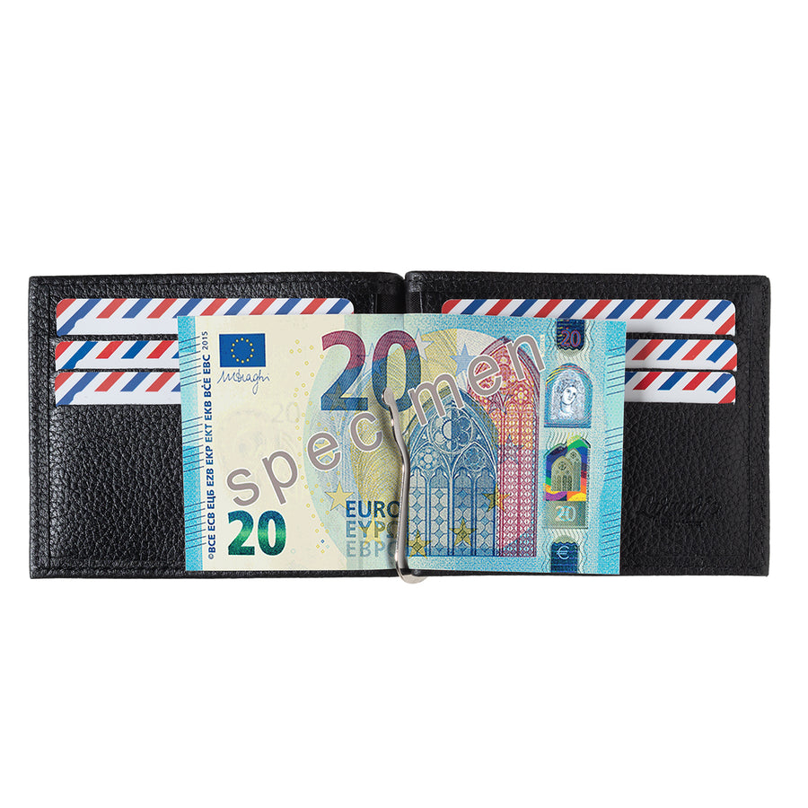 Hector Grained Leather Italian Wallet Money Clip Black It's Black