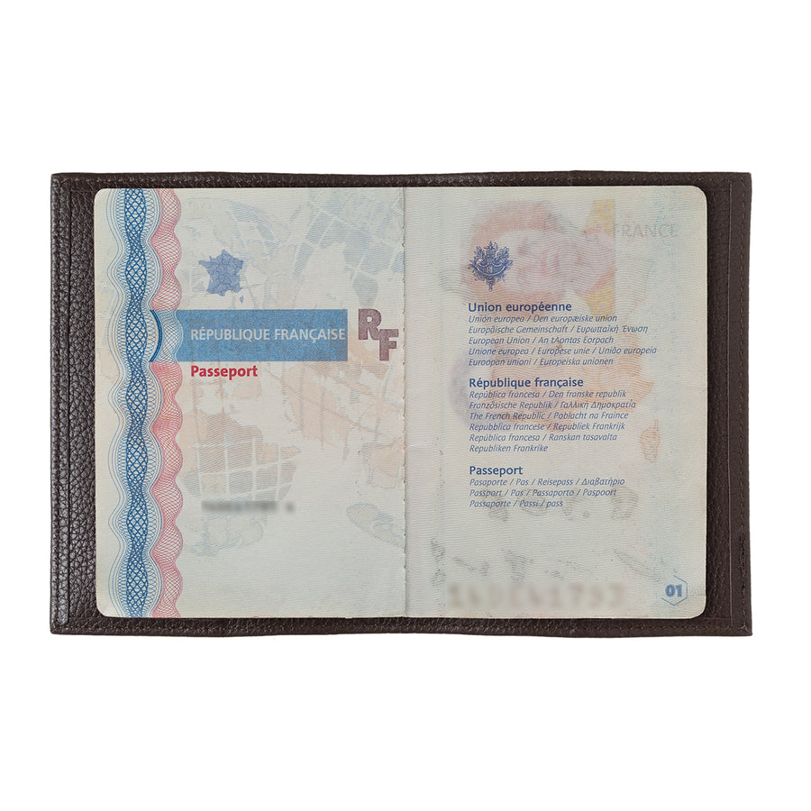 Louis Grained Leather Personalized Burnished Earth Passport Holder