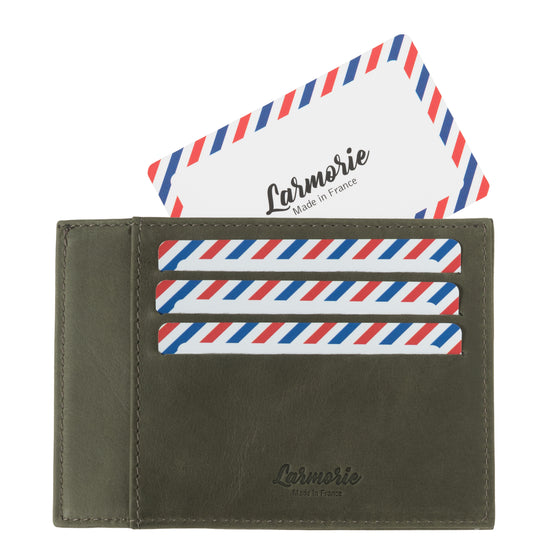 PAUL Vintage Leather Card Holder Wood Green
