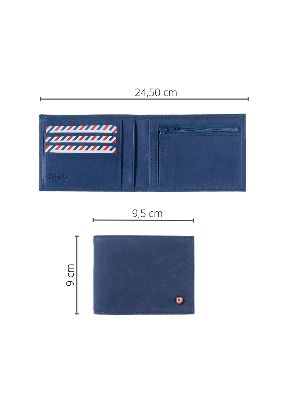 ARTHUR 2.0 Cuir Nubuck Portefeuille Italien Mer Indigo Personnalisé