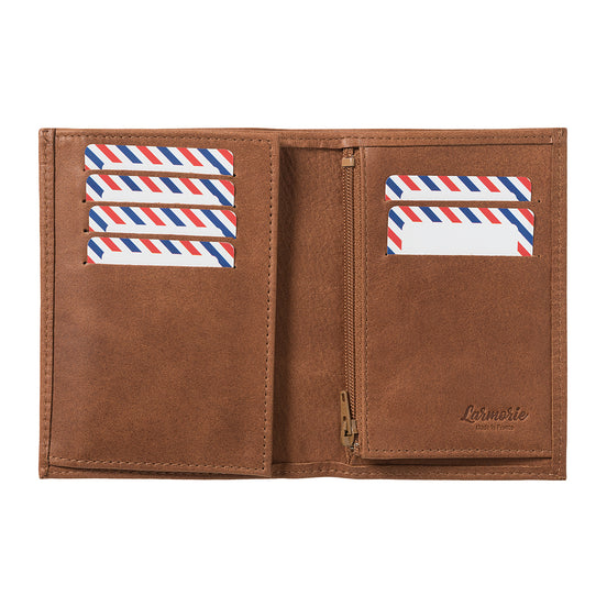 VICTOR Leather vintage wallet Junior Terre Brunie personalized