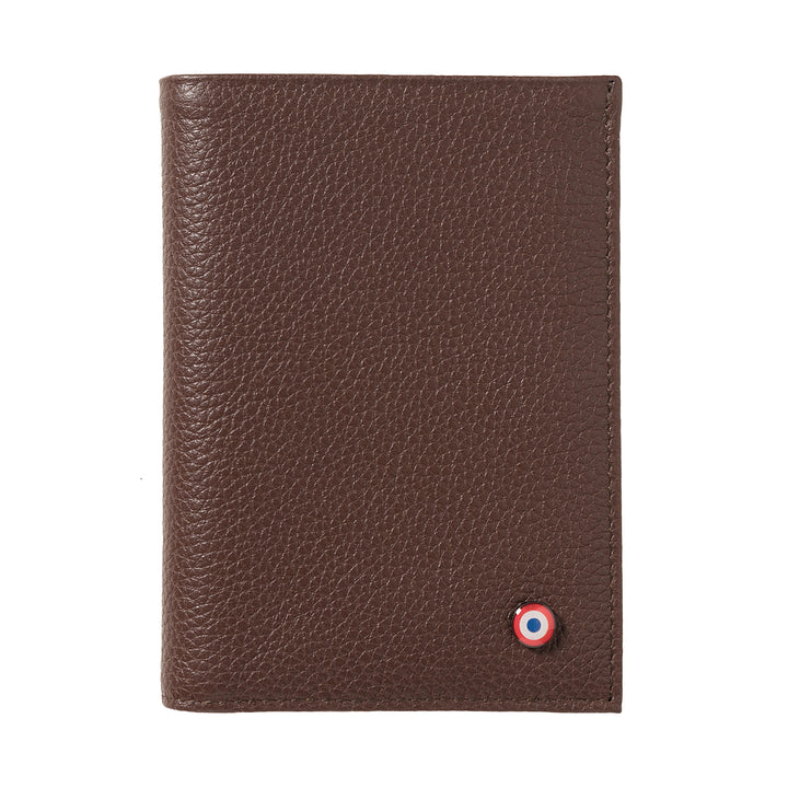 VICTOR Grained leather junior wallet Terre Brunie personalized