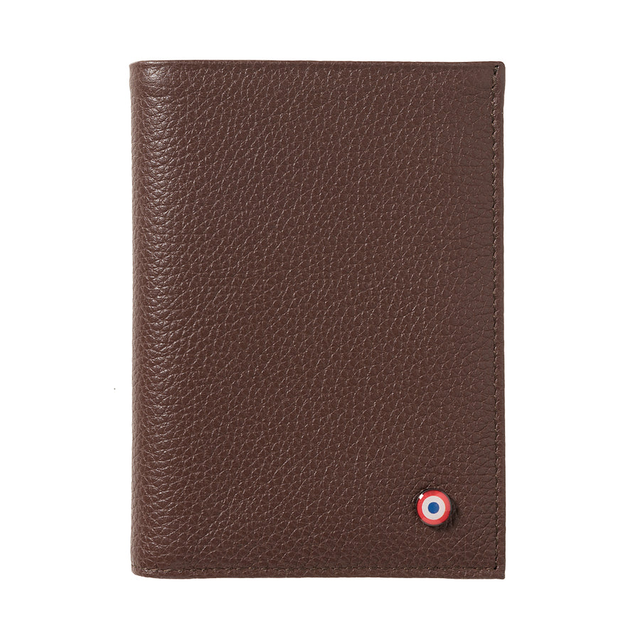 VICTOR Grained leather junior wallet Terre Brunie personalized